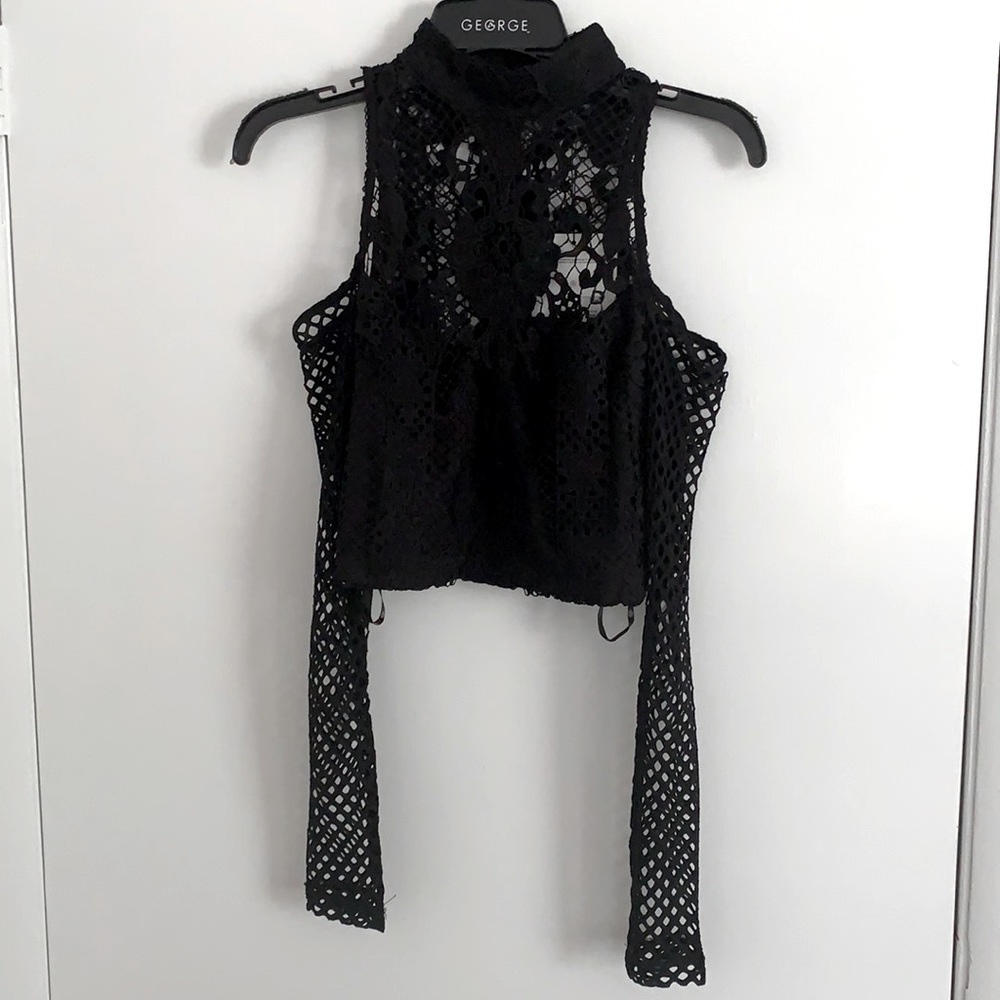 Black, lace crop top. Never worn